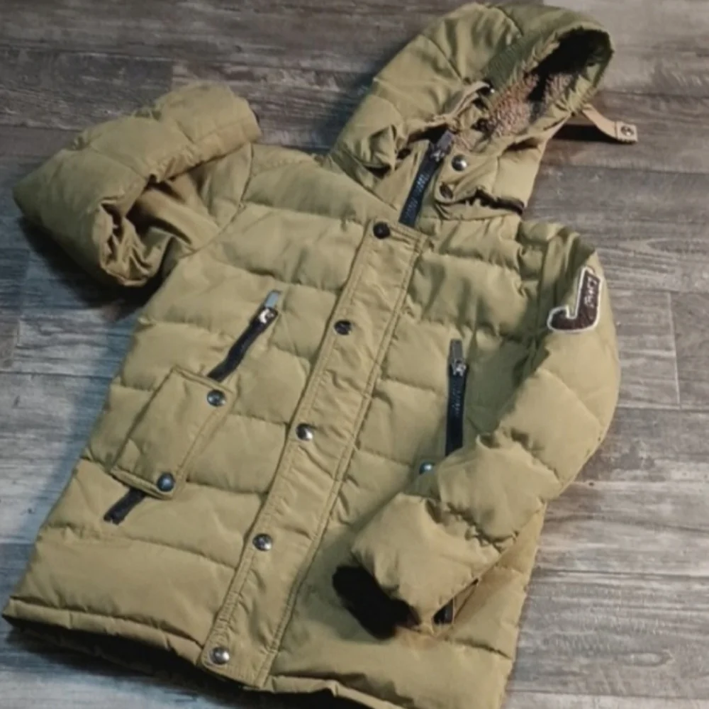 Kids Khaki and Green Puffer Coat - Picture 4 of 10